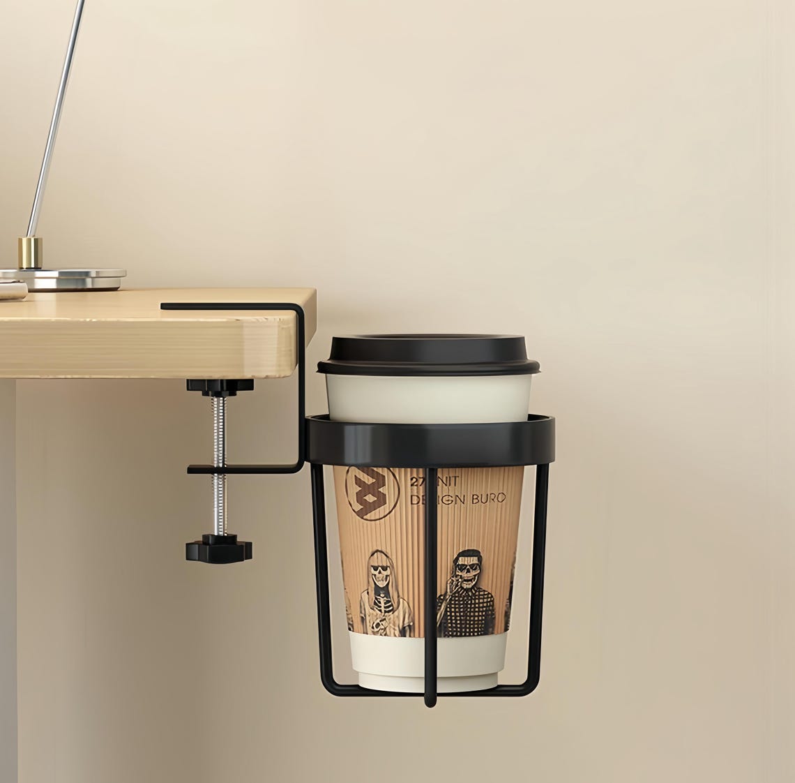 Desk-Edge Water Cup Holder for Computer Desks, Office Desks, and Dorm Room Desks—Fixed Storage Cup Holder for Teacups and Water Cups
