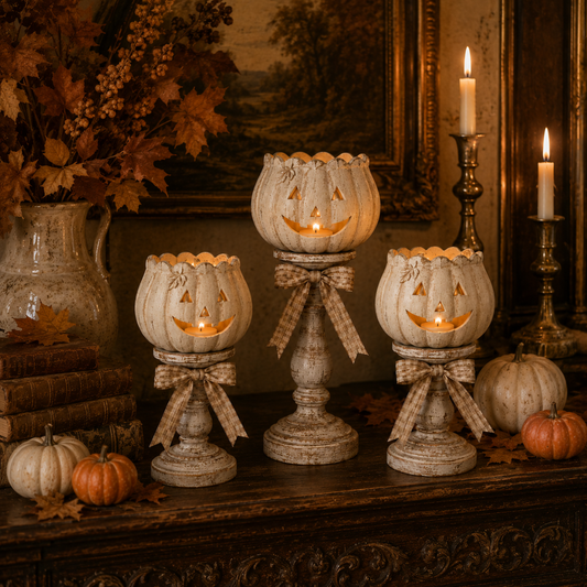 🎃 Harvest Glow Pumpkin Candle Holders – Set of 3 White Pumpkin Fall Decor for Cozy Home