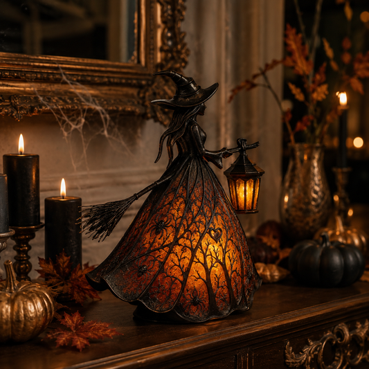 🧙‍♀️ Vintage Witch Lantern Table Lamp – Lighted Halloween Decor For Cozy Home & Fall Atmosphere