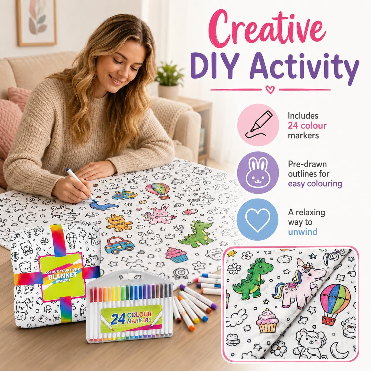 🎨 DIY Coloring Blanket – Create Your Own Cozy Masterpiece with Washable Markers