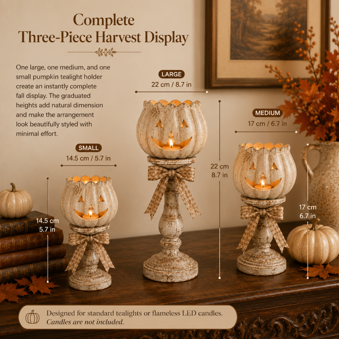 🎃 Harvest Glow Pumpkin Candle Holders – Set of 3 White Pumpkin Fall Decor for Cozy Home