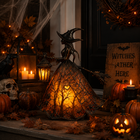 🧙‍♀️ Vintage Witch Lantern Table Lamp – Lighted Halloween Decor For Cozy Home & Fall Atmosphere