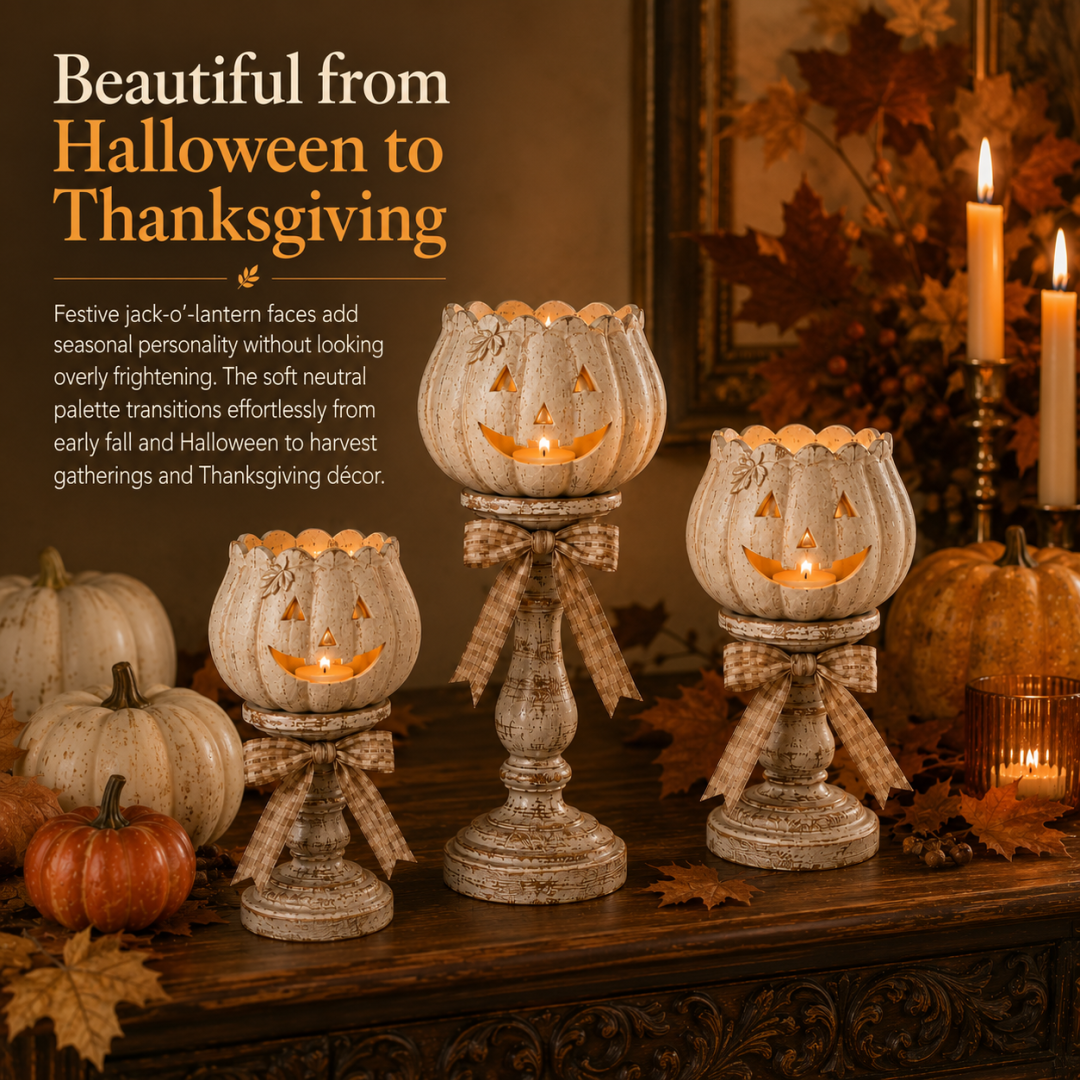 🎃 Harvest Glow Pumpkin Candle Holders – Set of 3 White Pumpkin Fall Decor for Cozy Home