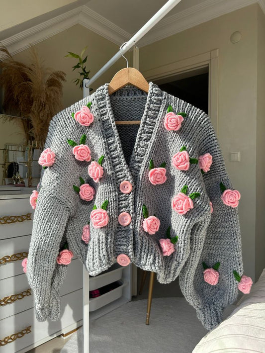 Beautiful Temperament Leisure Button Floral Embroidered Sweater Cardigan