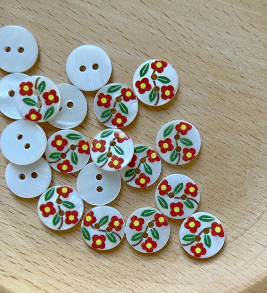 20pcs 11mm Natural shell red flower 2 holes Manhattan clothing plain buttons sewing