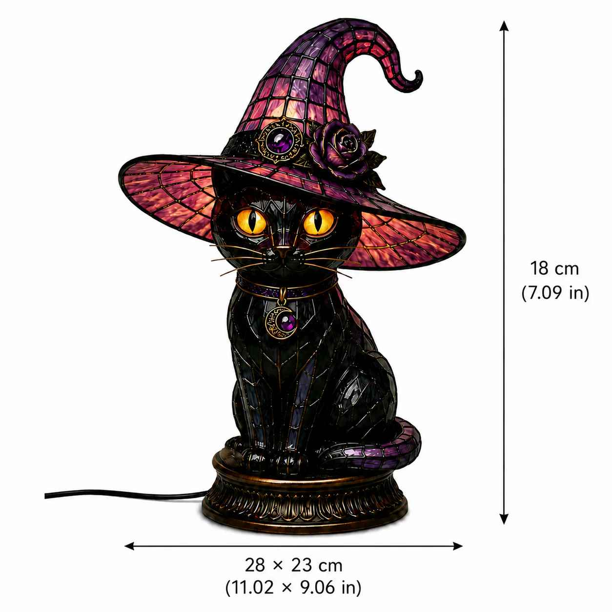 🐈 Gothic Witch Black Cat Stained Glass Lamp
